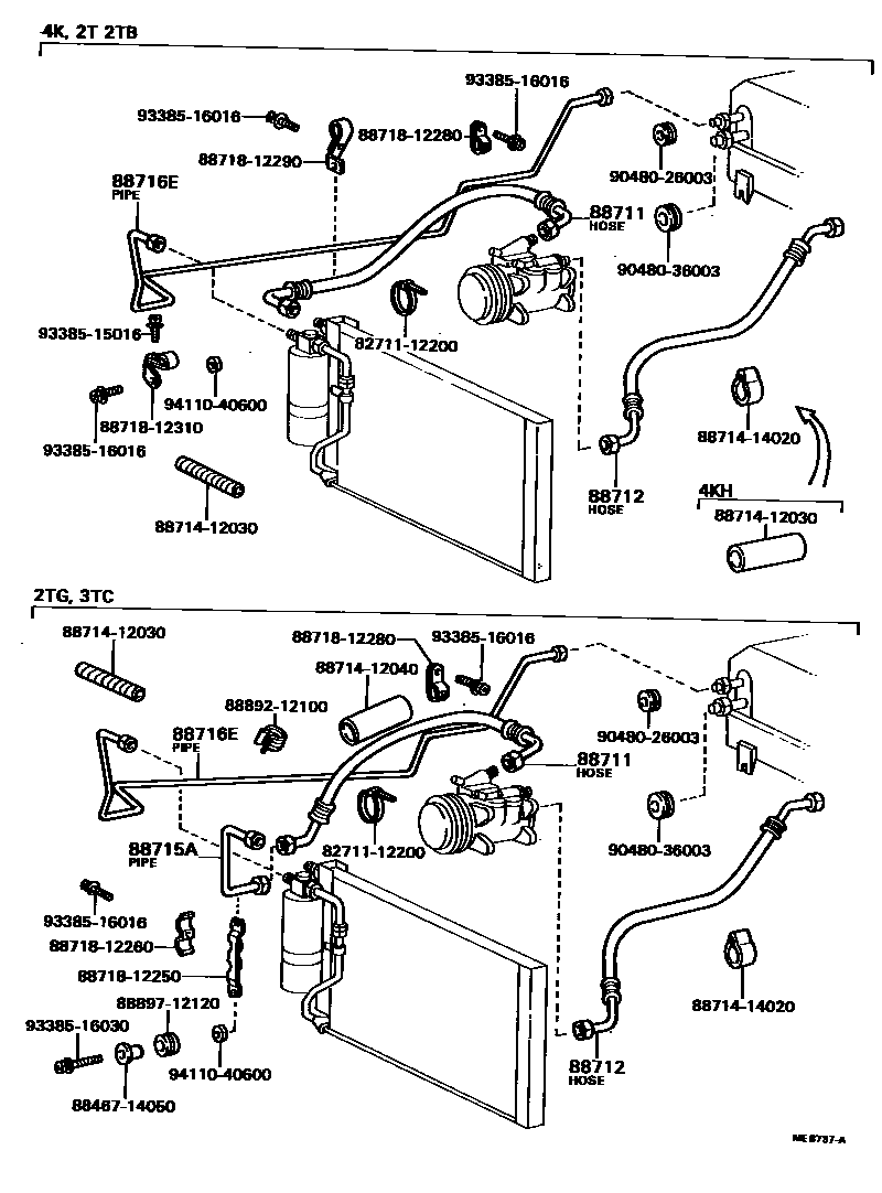 Toyota COROLLA Heating & Air Conditioning - Cooler Piping EPC diagram — ME8737A