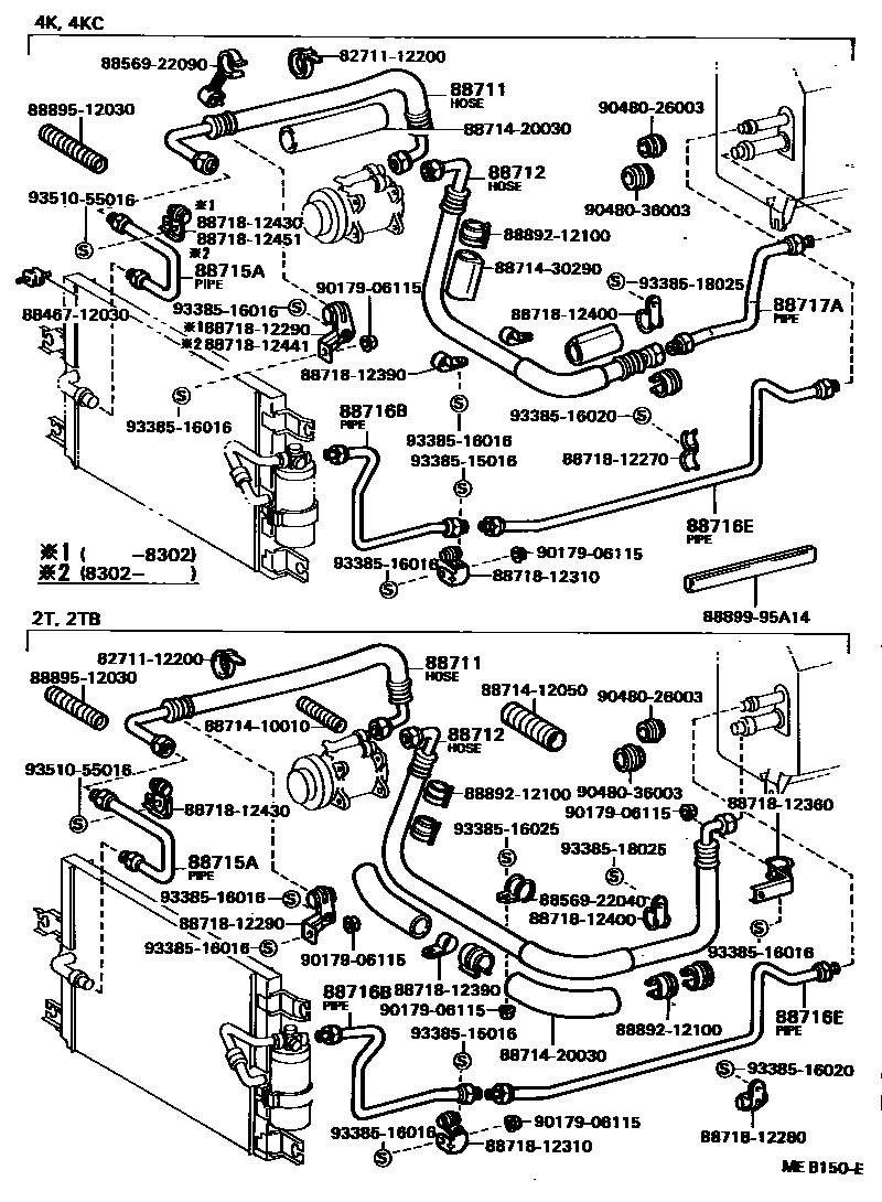Toyota COROLLA Heating & Air Conditioning - Cooler Piping EPC diagram — MEB150E