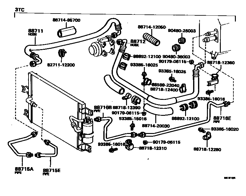 Toyota COROLLA Heating & Air Conditioning - Cooler Piping EPC diagram — MEB164