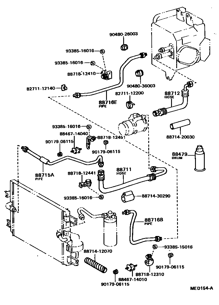 Toyota COROLLA Heating & Air Conditioning - Cooler Piping EPC diagram — MED154A