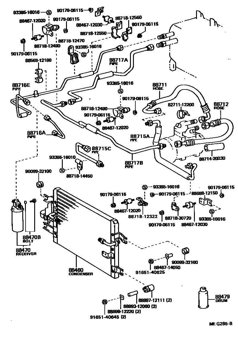 Toyota COROLLA Heating & Air Conditioning - Cooler Piping EPC diagram — MEG285B