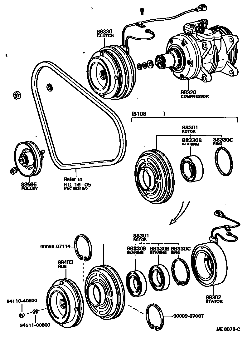 Toyota COROLLA Heating & Air Conditioning - Compressor EPC diagram — ME8079C