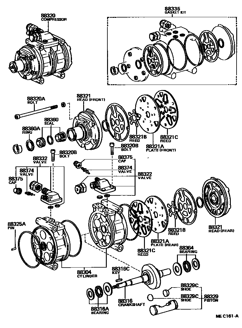 Toyota COROLLA Heating & Air Conditioning - Compressor EPC diagram — MEC161A