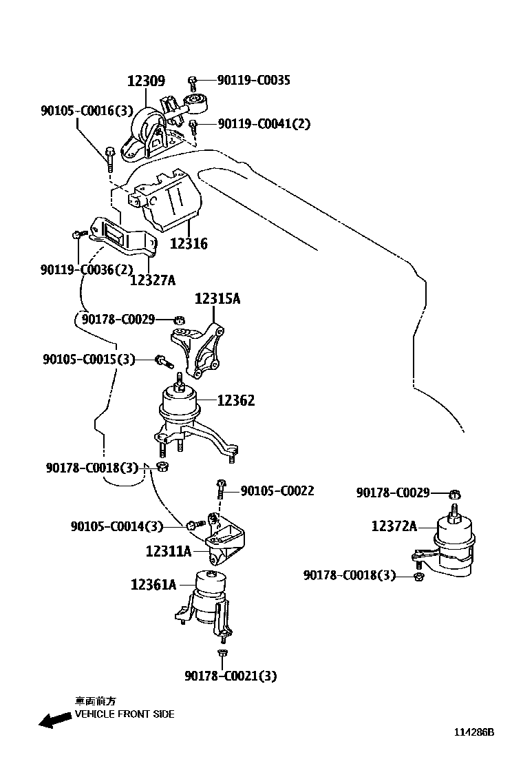 Toyota CAMRY Engine Mounting EPC diagram — 114286B