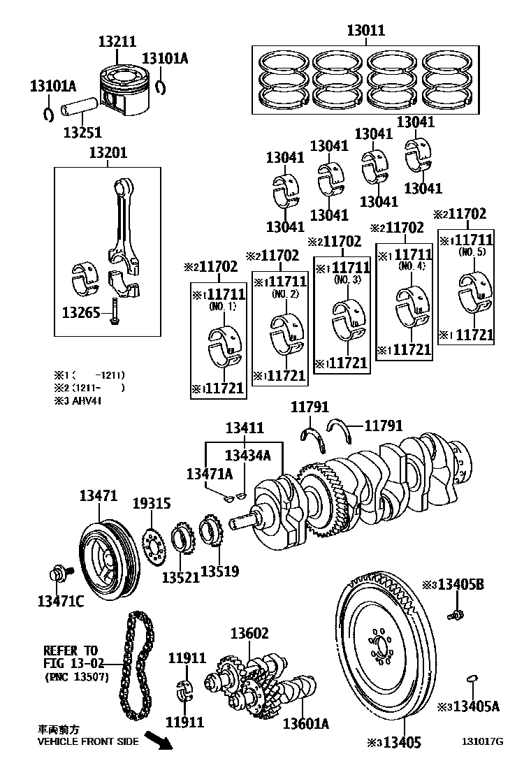 Toyota CAMRY Crankshaft & Piston EPC diagram — 131017G