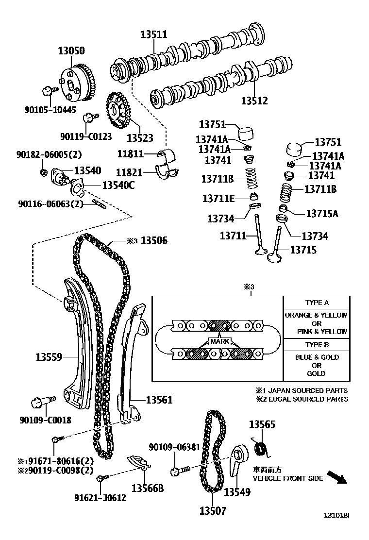 Toyota CAMRY Camshaft & Valve EPC diagram — 131018I