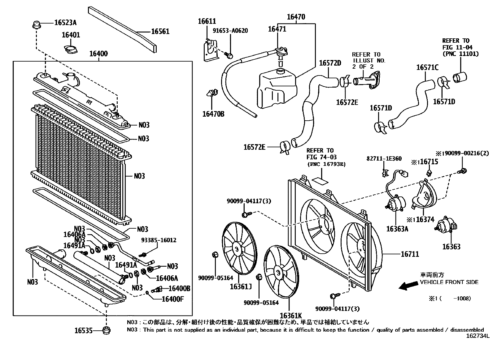 Toyota CAMRY RADIATOR & WATER OUTLET EPC diagram — 162734L