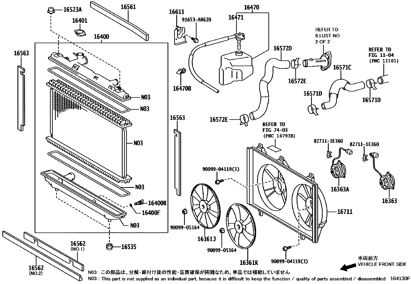 Toyota CAMRY RADIATOR & WATER OUTLET EPC diagram — 164130F