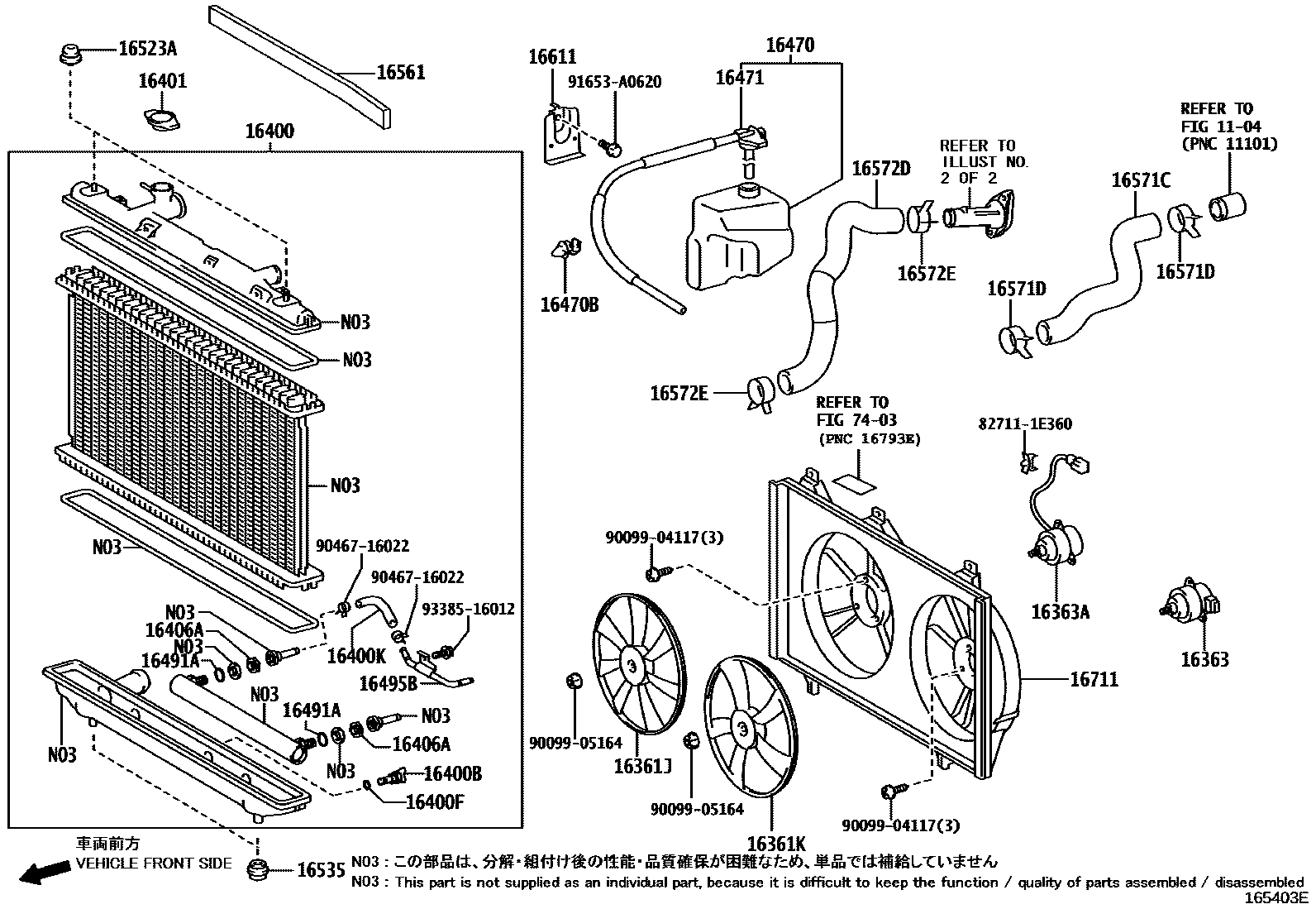 Toyota CAMRY RADIATOR & WATER OUTLET EPC diagram — 165403E