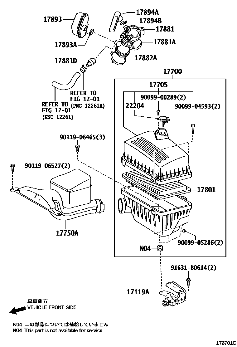 Toyota CAMRY Air Cleaner EPC diagram — 176701C