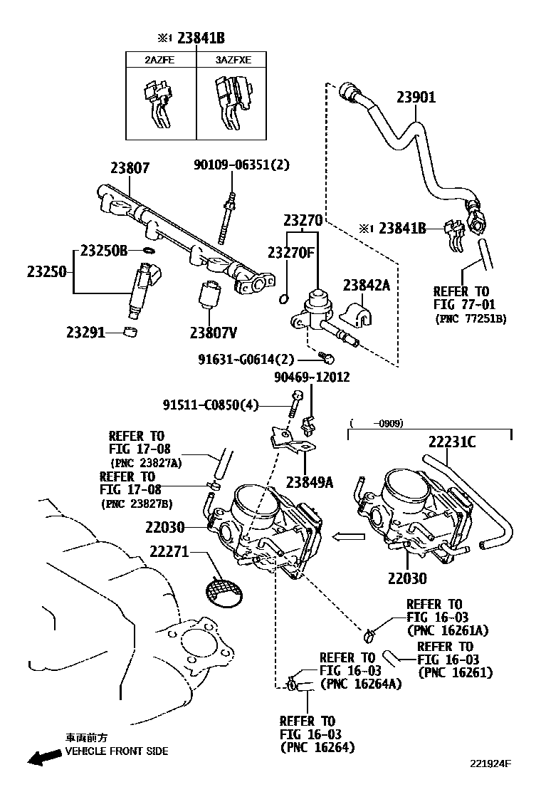 Toyota CAMRY 燃油喷射系统 EPC diagram — 221924F