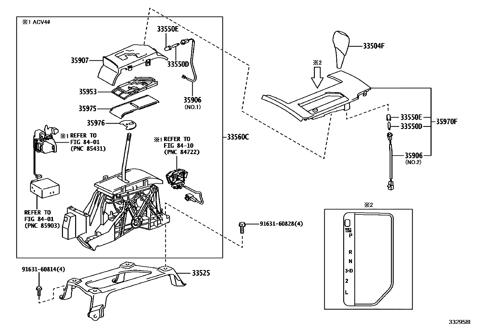 Toyota CAMRY Shift Lever & Retainer EPC diagram — 332958I