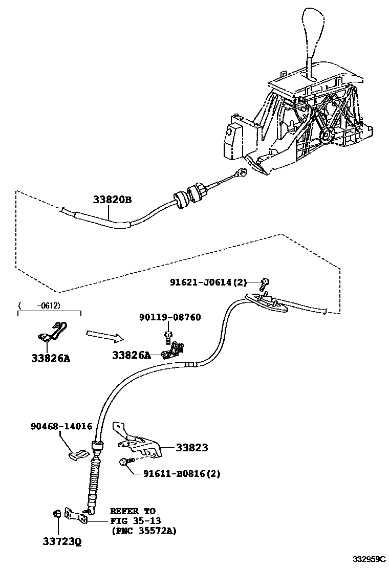 Toyota CAMRY Shift Lever & Retainer EPC diagram — 332959C