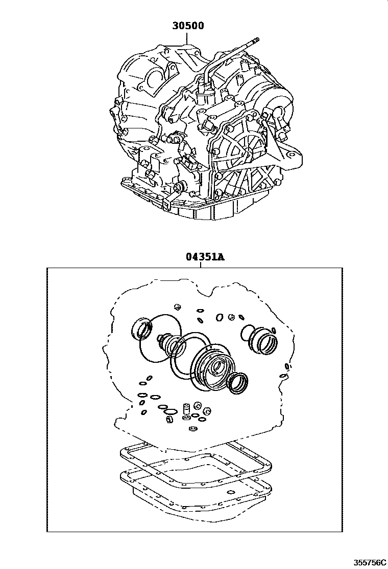 Toyota CAMRY 传动桥或变速器总成和衬垫组件(ATM) EPC diagram — 355756C