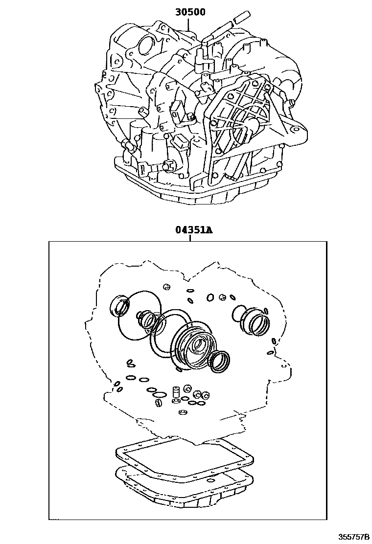 Toyota CAMRY 传动桥或变速器总成和衬垫组件(ATM) EPC diagram — 355757B