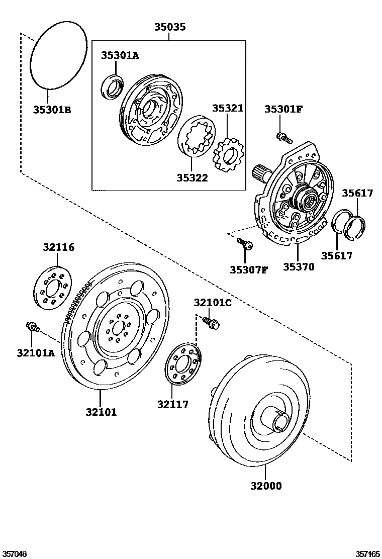Toyota CAMRY 变矩器、前油泵和链条(ATM) EPC diagram — 357165