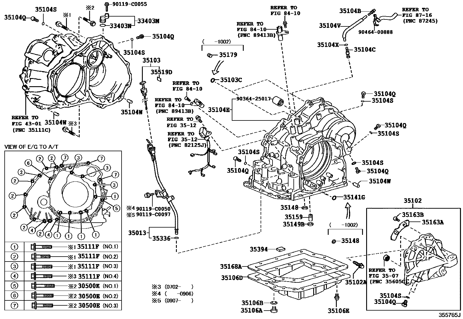 Toyota CAMRY 变速器壳和油底壳(ATM) EPC diagram — 355765J