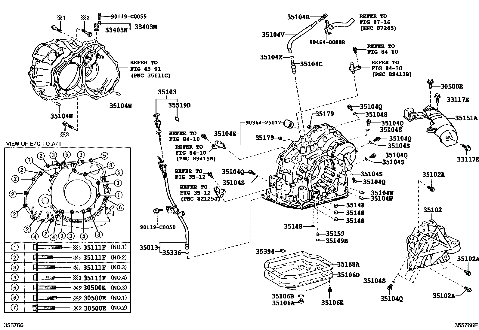 Toyota CAMRY 变速器壳和油底壳(ATM) EPC diagram — 355766E