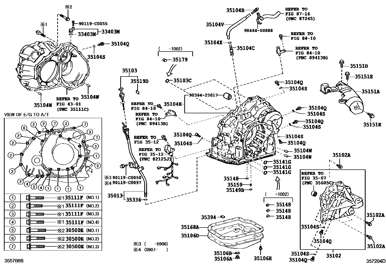 Toyota CAMRY 变速器壳和油底壳(ATM) EPC diagram — 357204D