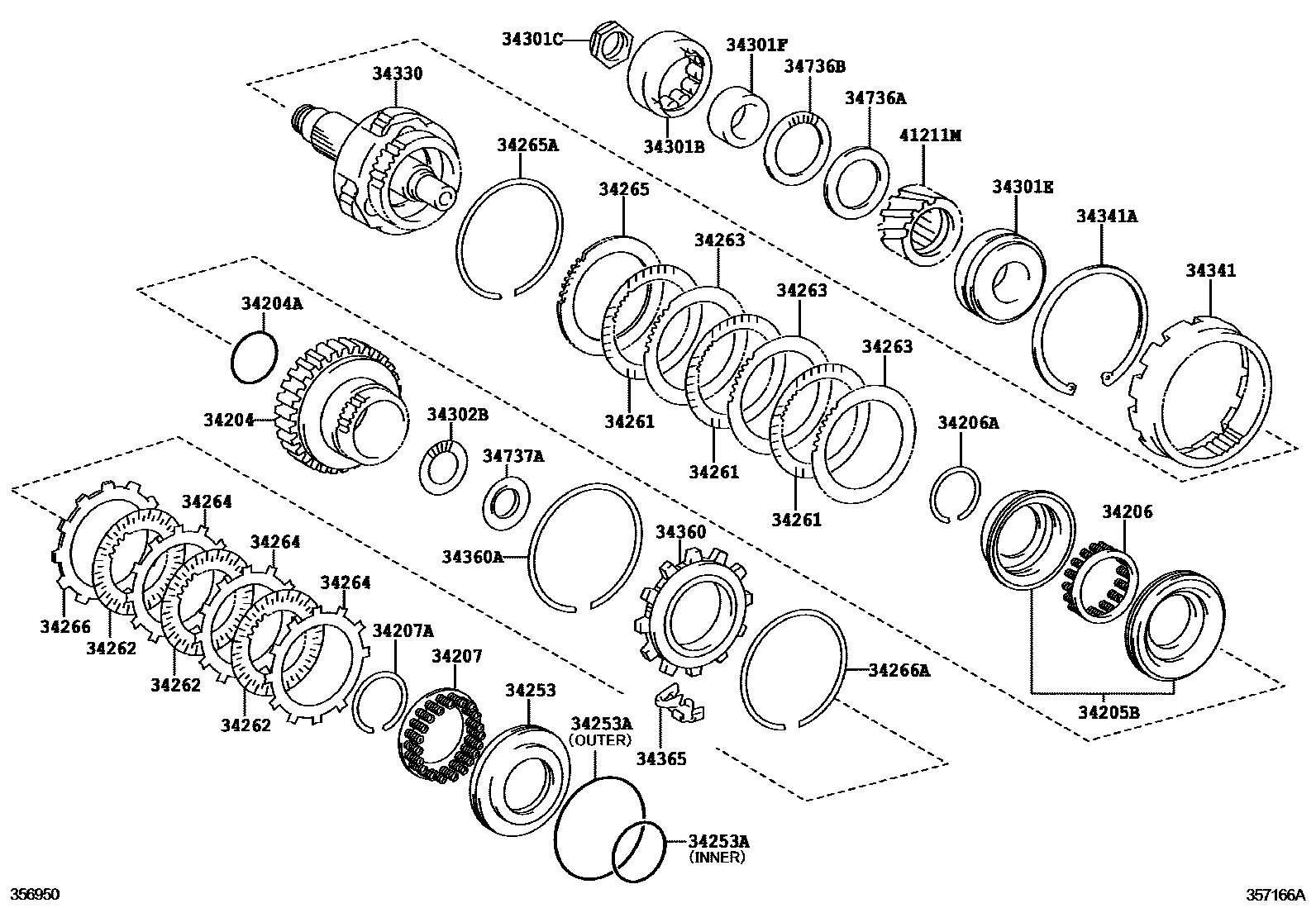 Toyota CAMRY 超速档齿轮(ATM) EPC diagram — 357166A