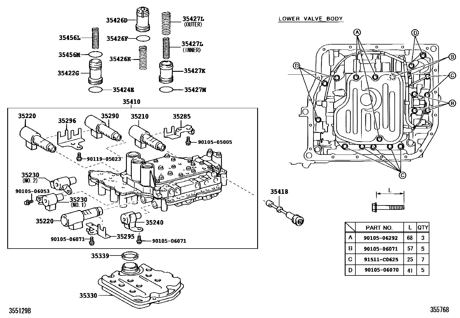 Toyota CAMRY 阀体和滤油网(ATM) EPC diagram — 355768