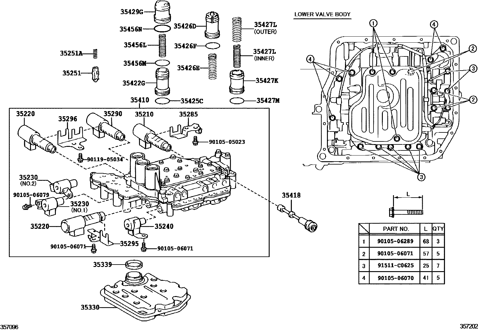 Toyota CAMRY 阀体和滤油网(ATM) EPC diagram — 357202
