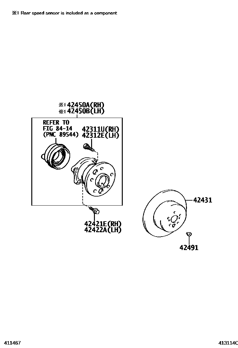 Toyota CAMRY 后桥半轴和后桥轮毂 EPC diagram — 413114C