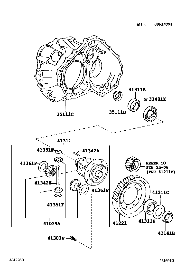 Toyota CAMRY 前桥壳和差速器 EPC diagram — 431691D