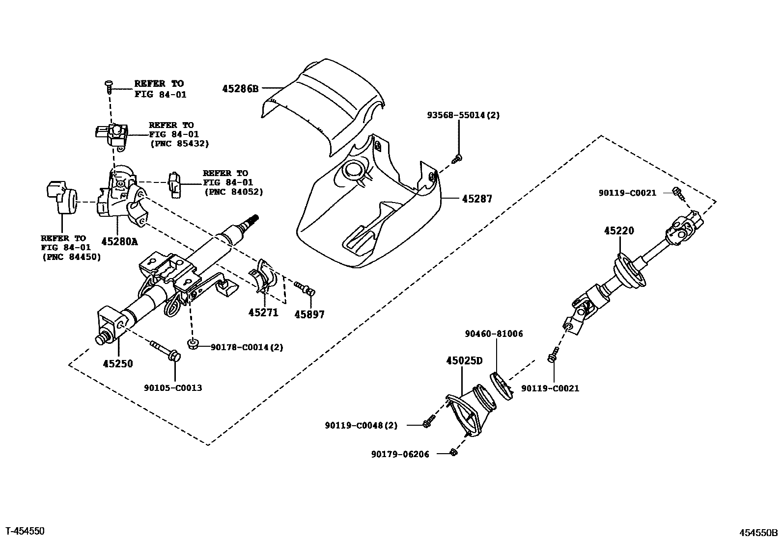 Toyota CAMRY Steering Column & Shaft EPC diagram — 454550B