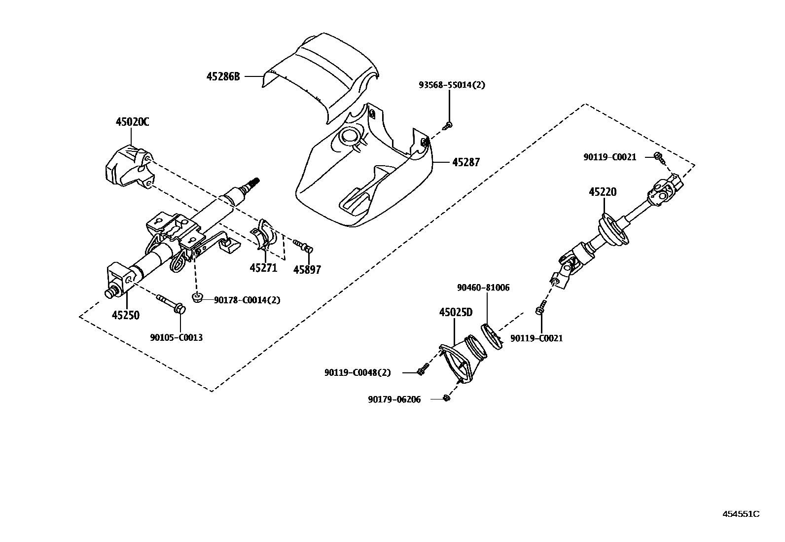 Toyota CAMRY Steering Column & Shaft EPC diagram — 454551C
