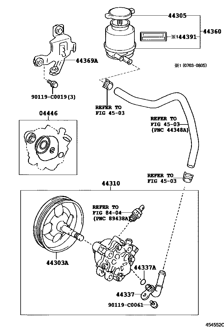 Toyota CAMRY 叶片泵和储油罐(动力转向) EPC diagram — 454552C