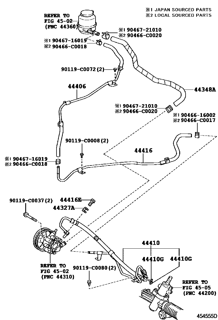 Toyota CAMRY 动力转向配管 EPC diagram — 454555D