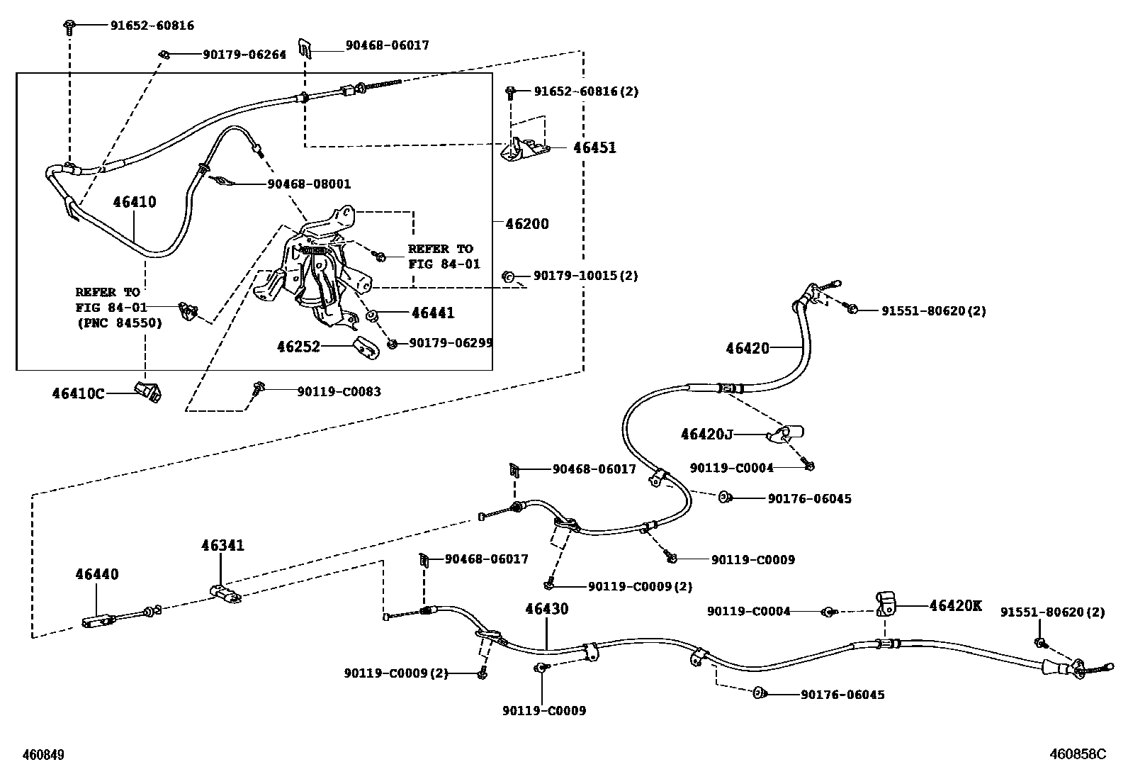 Toyota CAMRY Parking Brake & Cable EPC diagram — 460858C