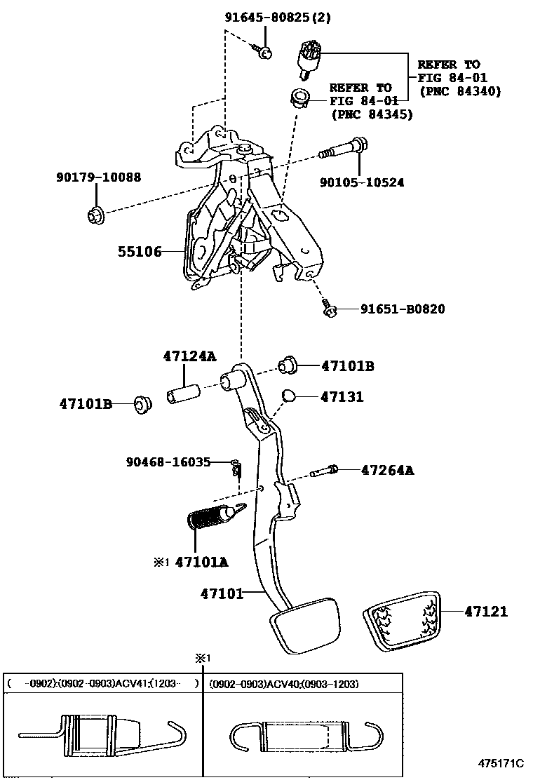 Toyota CAMRY Brake Pedal & Bracket EPC diagram — 475171C