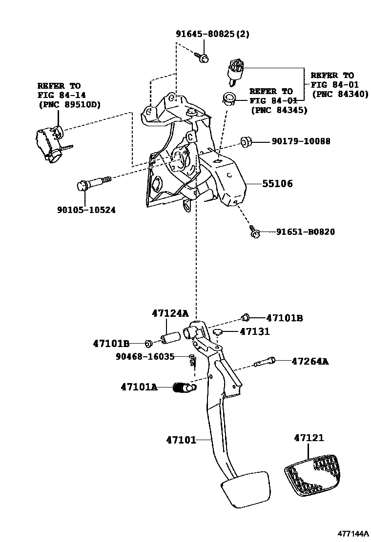 Toyota CAMRY Brake Pedal & Bracket EPC diagram — 477144A