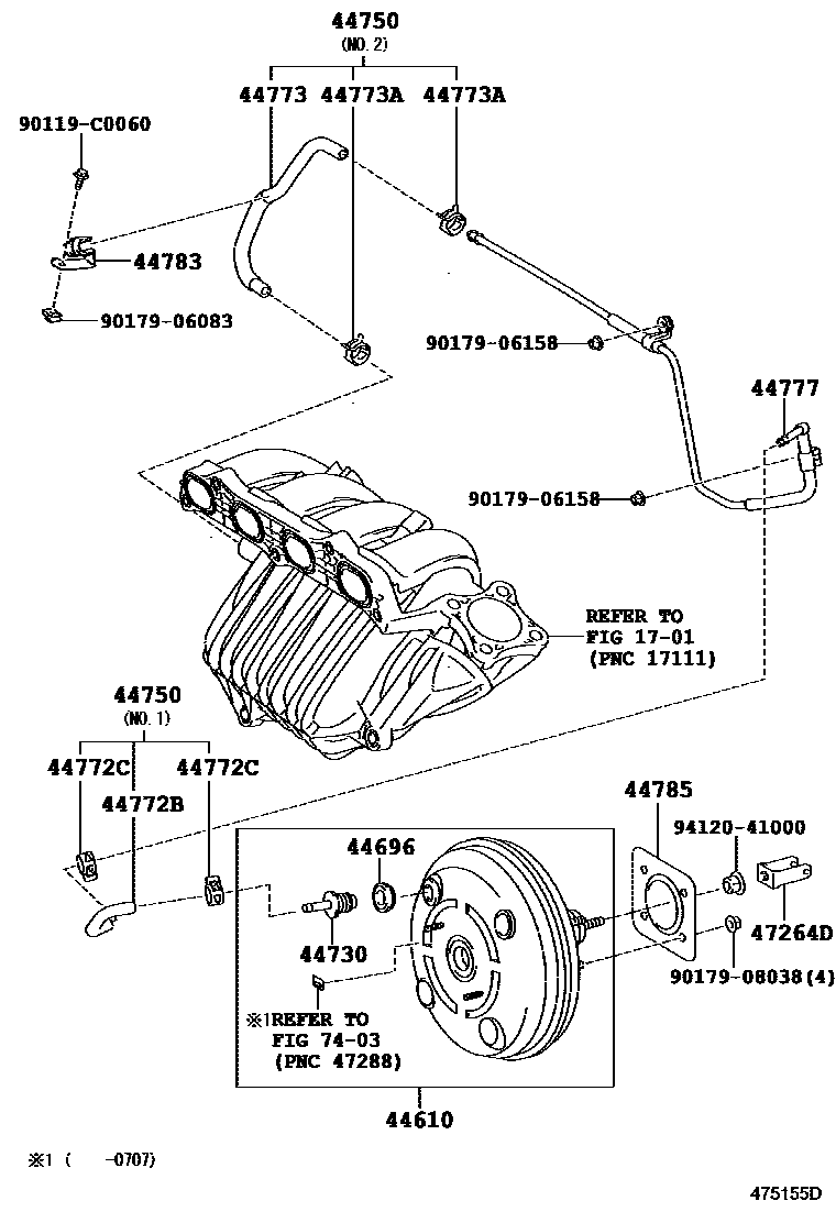 Toyota CAMRY 制动助力器和真空管 EPC diagram — 475155D