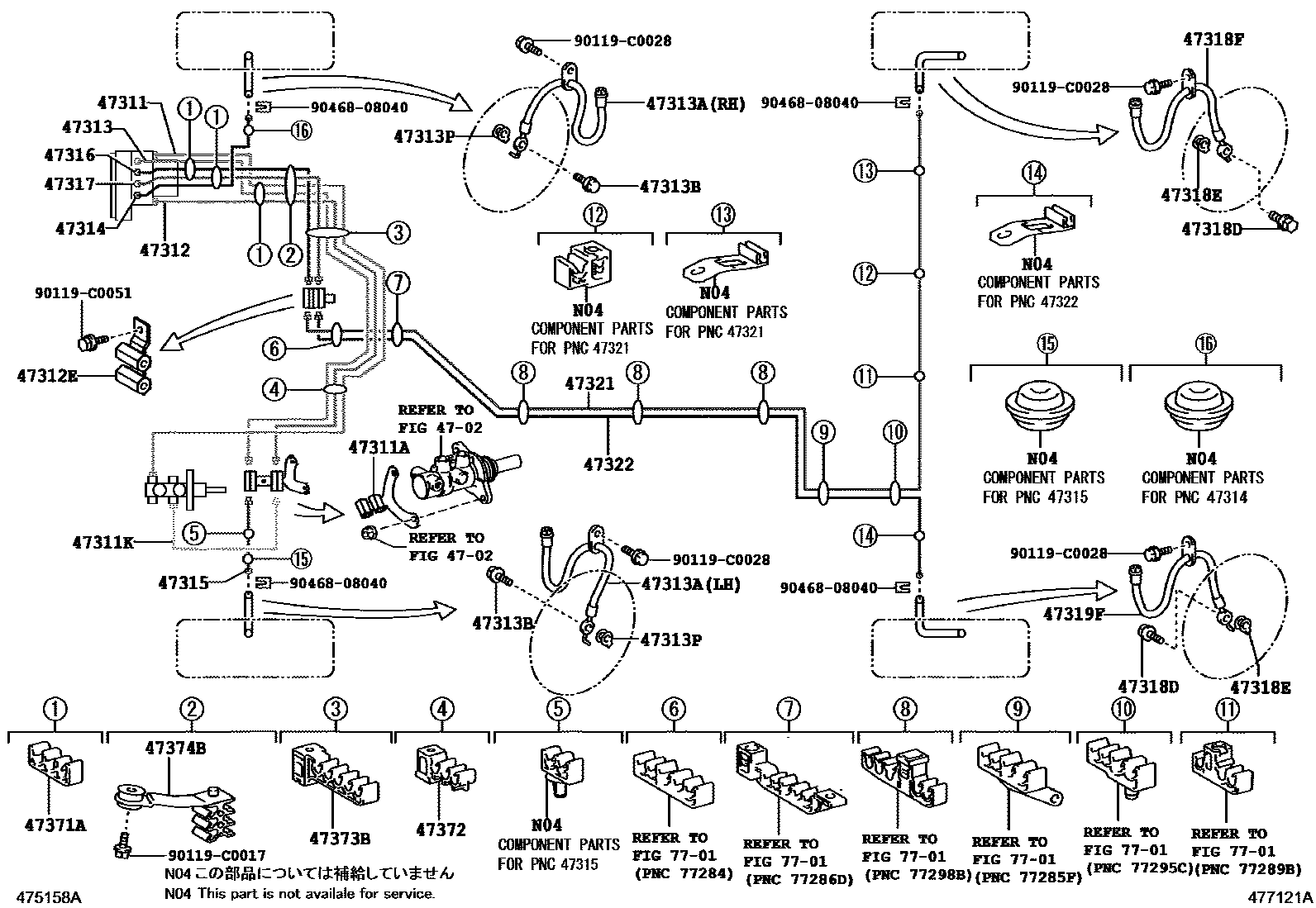 Toyota CAMRY 制动配管和卡箍 EPC diagram — 477121A