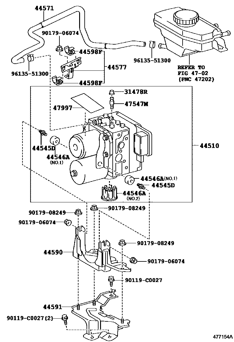 Toyota CAMRY 制动配管和卡箍 EPC diagram — 477154A