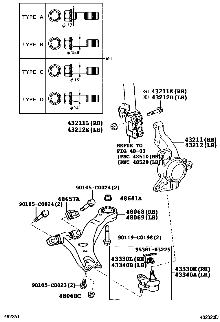 Toyota CAMRY 前桥控制臂和转向节 EPC diagram — 482323D