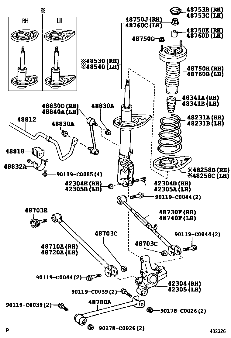 Toyota CAMRY Rear Spring & Shock Absorber EPC diagram — 482326