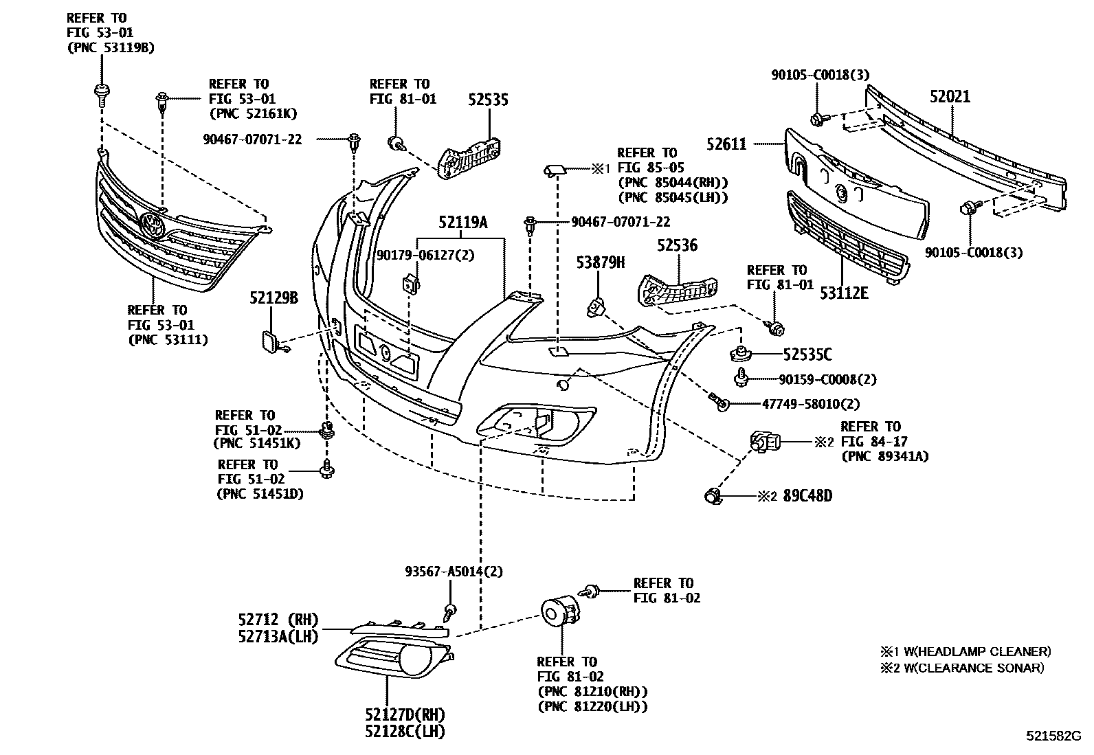 Toyota CAMRY 前保险杠及附件 EPC diagram — 521582G