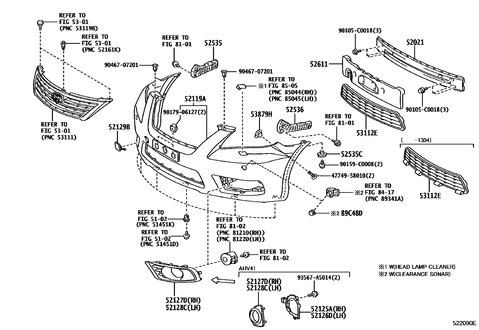 Toyota CAMRY 前保险杠及附件 EPC diagram — 522090E