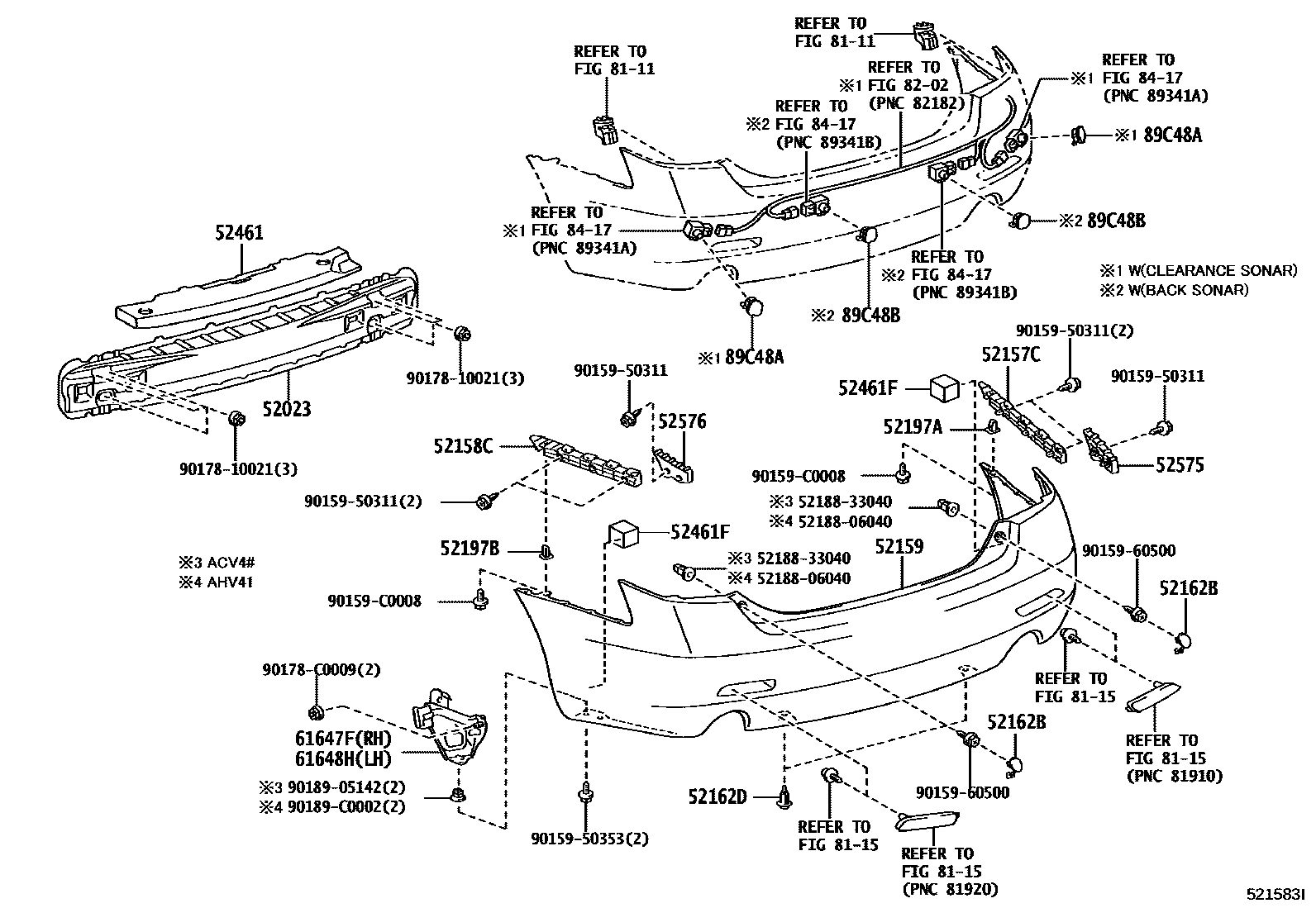 Toyota CAMRY 后保险杠及附件 EPC diagram — 521583I