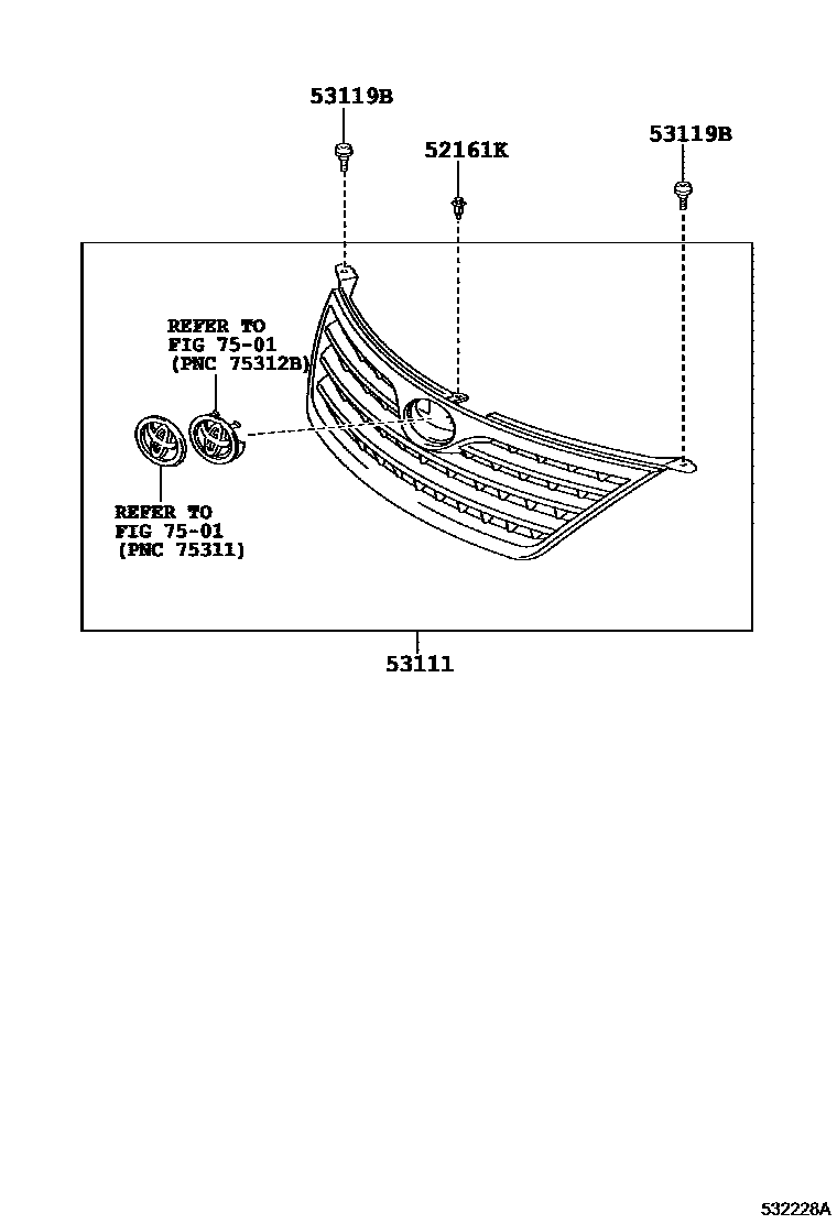 Toyota CAMRY radiator grille EPC diagram — 532228A