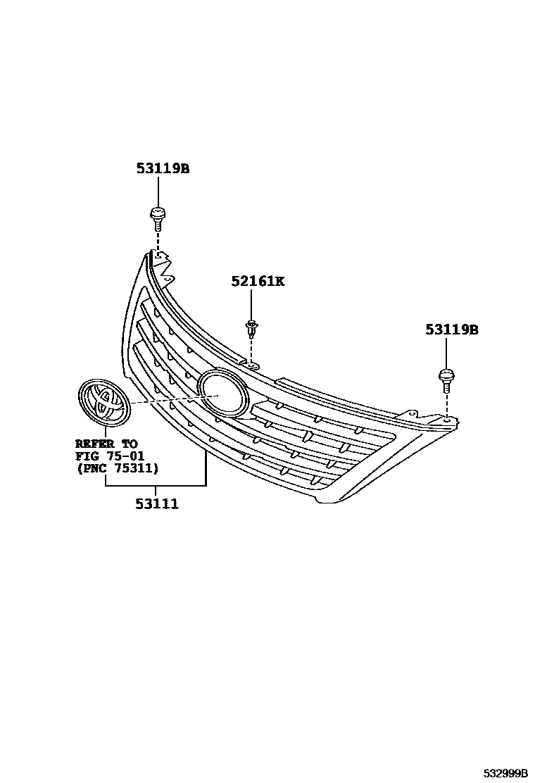 Toyota CAMRY radiator grille EPC diagram — 532999B