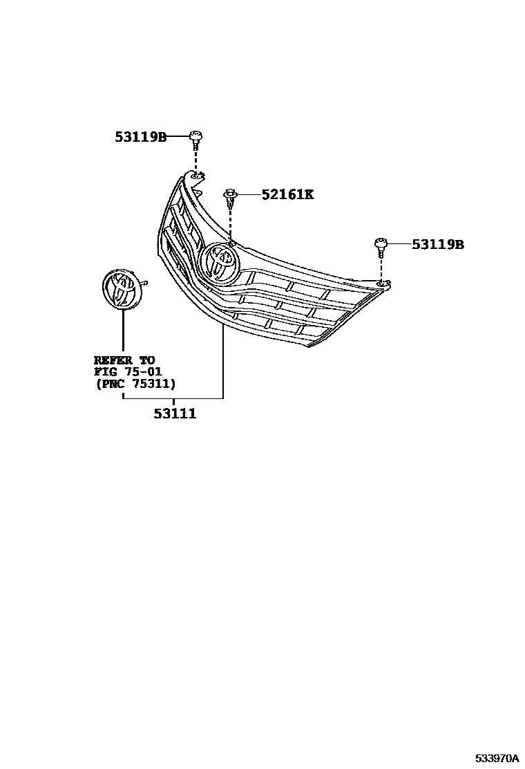 Toyota CAMRY radiator grille EPC diagram — 533970A