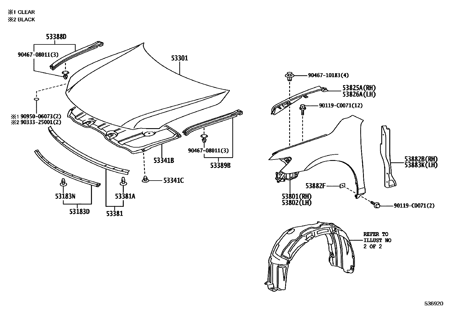Toyota CAMRY 发动机盖和前翼子板 EPC diagram — 536920