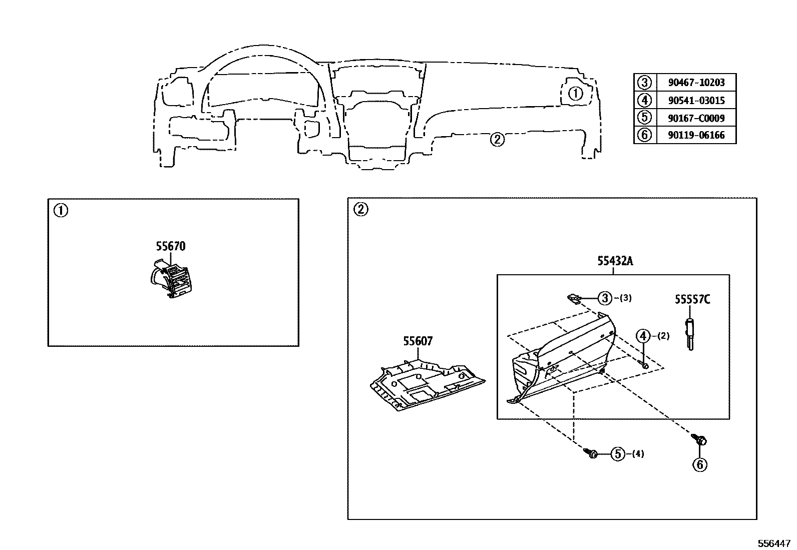 Toyota CAMRY 仪表板和手套箱 EPC diagram — 556447