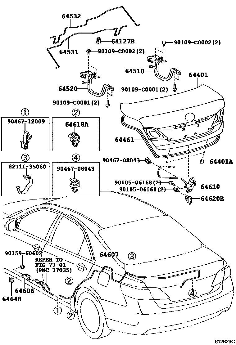 Toyota CAMRY 行李箱门和行李箱锁 EPC diagram — 612623C
