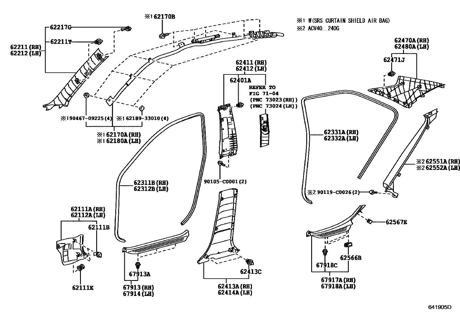Toyota CAMRY 内饰板和车门防水胶条 EPC diagram — 641905D